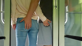 An unknown girl touches my dick in the train and then I jerk off in the bathroom.
