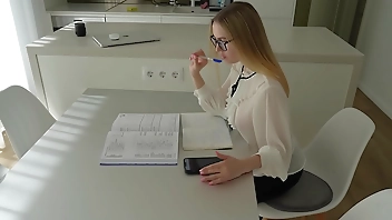 Naughty student girl was caught by her foreign language teacher with her sex toy