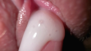Extremely closeup sex with friend's fiance, tight creamy fuck and cum on spread pussy