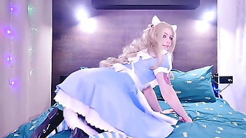 Alice on WonderVideos: White Rabbit's carrot turned into vibrator inside tight Alice's holes