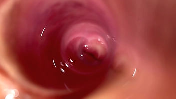 Camera deep inside Mia's teen creamy pussy, Transparent dildo fuck