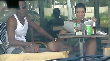 Cheating Wife #4 Part 3 - Hubby films me outside a cafe Upskirt Flashing and having an Interracial affair with a Black Man!!!