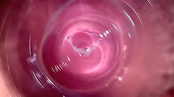 Camera inside my tight creamy pussy, Internal view of my horny vagina