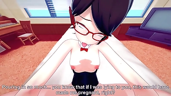 Naruto Shippuden Sarada pleasures the 7th Hokage in Baruto's room while he is on a mission.