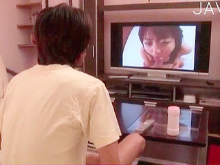 Japanese panty-clad cock sucker servicing a throbbing snake